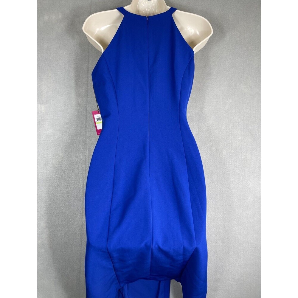 Vince Camuto Women's Size 4 Halter Neck Laguna Crepe Body Con Dress Blue Ruffle - Picture 7 of 13